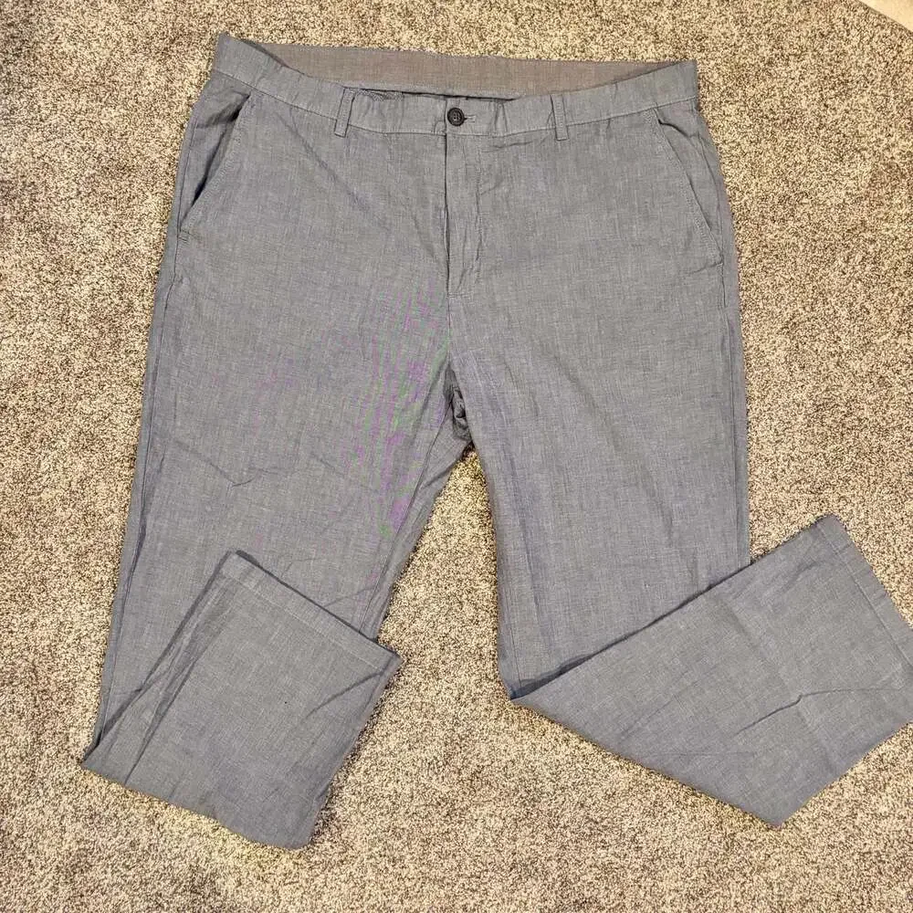 Calvin Klein Men's Blue Linen Straight Chino Pants 40